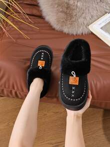 2pcs Boy & Girl Thick Plush Indoor Slippers, Winter Home Use