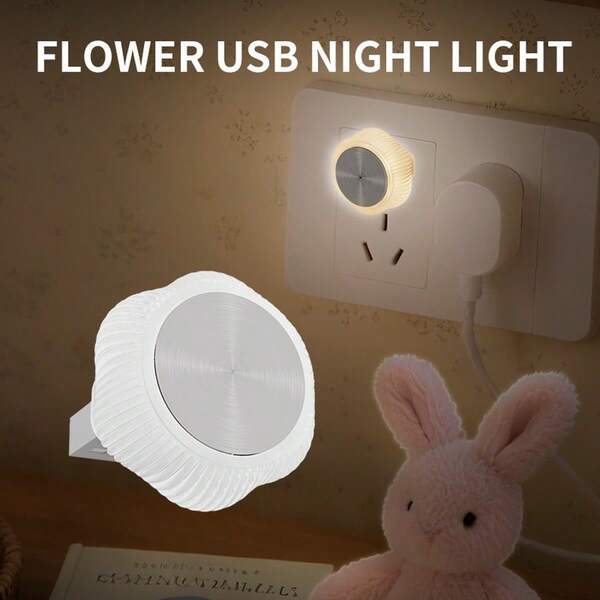 2pcs 5V Flower USB Night Light White/Warm White/Ice Blue/Pink/Rainbow USB Plug And Play Light Soft And Non Glaring, High Transparency Material To Improve Visibility Neon Atmosphere Lights Outdoor Courtyard Home Office Computer Host Car Interior Bedroom Desk With USB Socket All Applicable