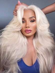 Platinum White Body Wave Lace Front Wigs Human Hair For Women 250 Density Glueless Wigs Human Hair Pre Plucked Bleached Knots 13x6 HD Transparent Brazilian Remy White Colored Wig Water Wave Human Hair Wig With Baby Hair - 米色 - 查看 2