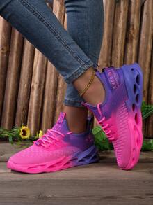 Comfortable,Casual,Commuter,Mothers Day Gifts ,Holiday,Halloween,Christmas,Personalized,Halloween Women's Fashion,Fallfreshnes,Pink Purple Gradient Women's Casual Running Shoes: Mesh Knitted And Hollow Sole, Lace-Up Sports Fitness Shoes | Running Training | Daily Outings