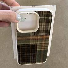 1pc TPU Material Retro Artistic Brown-Green Plaid Pattern Phone Case Compatible With IPhone/, Autumn/Winter