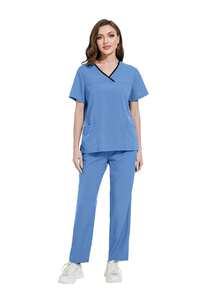 Damen Scrubs Set - Scrub Top mit Kontrastkragen & Jogginghose, modische Krankenschwester-Uniform, hohe Wiederkaufrate!
