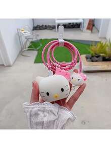 1Pc Sanrio Cute Hello Kitty Kuromi Silicone Charger Protective Case Kawaii Kitty Cat USB Cable Protector For Phone 14 13 12 11 Pro Max Fast Charging Cable Charger Head Cover
