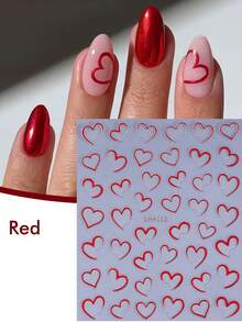 4片装半心形镀铬金属美甲贴纸，红、玫红、银、金三色心形图案，自粘式美甲贴花，优雅饰品，DIY美甲配件，适合女性、女孩，DIY婚礼、情人节美甲设计。 - 彩色 - 查看 4