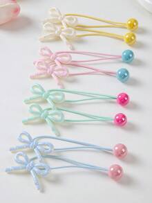 4pcs/Set Girls Candy Color High Ponytail Double Bowknot Ball Elastic Hair Ties, Simple & Gentle, Suitable For Daily Use - Multicolor - View 9