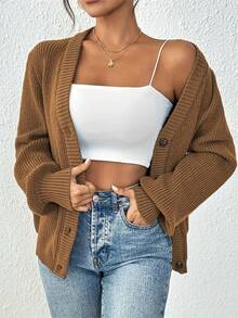 New Elegant Women's Solid-Color Front-Buttoned Knitted Cardigan Jacket For Work, Commuting And Dates - 駱駝 - 查看 4