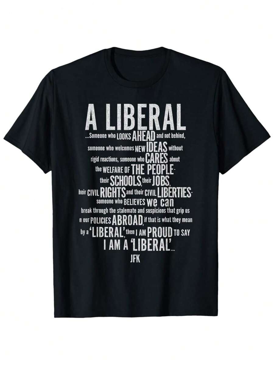 Liberal's Manifesto Bold Text T Shirt   Cotton Short Sleeve Tee For Political Expression & Casual Wear Comfort Fit Black S XXXL - 黑色 - 查看 1