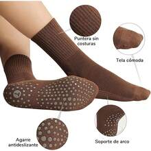3 Pares Calcetas Pilates Mujer Antiderrapantes, Calcetines de Yoga para Mujeres con Agarre, Calcetas Deportivas Dama Largas Algodón, Pilates Socks, Calentadores de Piernas - 1 - Ver 6