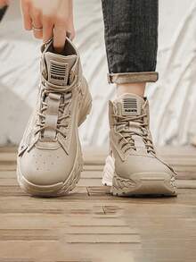 男士高帮百搭靴子小皮鞋小黑鞋休闲鞋耐磨低帮百搭工作靴新款时尚休闲鞋秋冬 - 卡其色 - 查看 8