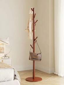 Perchero De Lujo Con Base Tipo Marmol Perchero de pie de madera maciza, perchero vertical simple para dormitorios, hogares y oficinas. Adecuado para tops de primavera y verano, - Negro - Ver 1