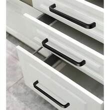 10pcs Arch Style Polished Metal Handles, Solid Aluminum Alloy Cabinet Door Drawer Pulls, Modern Simple Black Metal Finish For Furniture Hardware - Black - View 9