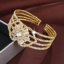 1pc Bracelet, Korean Style Minimalist And Fashionable Micro-Set Cubic Zirconia Three-Layer Wide Open Bracelet For Women, Ideal For Bridal Wedding, Parties And Events.