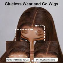 Glueless Lace Front Wig Brazilian Virgin Hair 13*4 13*6 5*5 HD Lace Front Wig 200% Density Wigs Frontal Glueless #4 Brown Colored Pre Plucked With Baby Human Blended Hair Bob Highlight Ombre Lace Front Straight Human Frontal Hair Wigs - Brown - View 4