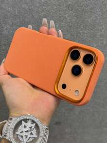 Luxury Faux Leather Flannel Phone Case Compatible With IPhone 17 Pro Max 17Pro 17Air 17 16 15 14 13 12 Pro Max Shockproof Soft Back Cover - Orange - View 3