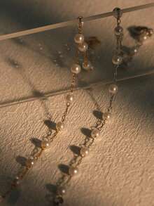 1pc Dainty Faux Pearl Chain Bracelet Stainless Steel Minimalist Elegant Pearl Beaded Bracelet For Women Wedding Jewellery, Bridesmaid Gift, Mothers Day Gift(Random Pearl Quantity) - Vòng đeo tay - Xem 4