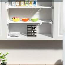 1pc Adjustable Cabinet Shelf, Extendable Sink Organizer Rack, Multifunctional Space-Saving, Suitable For Kitchen, Bathroom, Closet Storage - White - View 9