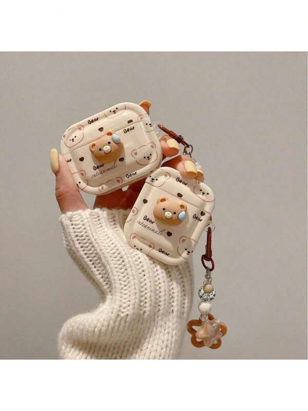Teddy Bear Style Earphone Case Compatible With Apple Bluetooth Earphones 4th Gen, Apple Protective Case For 2nd/3rd Gen, New Vintage White Protective Cover