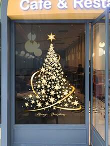 2 件圣诞树玻璃贴纸 - 无灯泡无电源窗户装饰，创意节日氛围贴纸