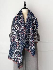 1pc Autumn And Winter New Style Imitation Cashmere Short-Staple Colored Leopard Print Scarf, Elegant And Warm Scarf For Women, Suitable For Daily Evening Dress, Travel, Wedding, Office Outer Wear As A Warm Shawl, And As A Festive Gift Choice