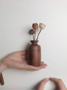 1pc Japanese Minimalist Wooden Flower Vase, Home Living Room Office Desk Decorative Art Vase, Tranquil Surprise, Ramadan Decor, Exquisite Gift - Dark Walnut - View 6