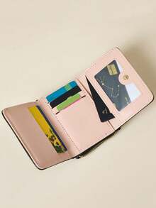 女士短款拉链三折刺绣时尚新款多卡位手拿包钱包适合日常使用返校礼物毕业礼物生日礼物女士礼物钱包迷你钱包钱包小钱包可爱钱包腕带钱包 - 黑色 - 查看 7