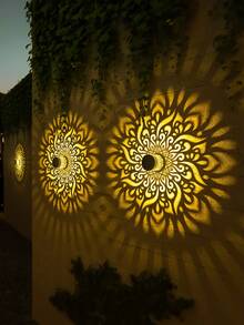 Solar Mandala Wall Lamp, Suitable For Holiday Parties, Projection Floral Lampshades For Thanksgiving, Christmas Party Atmosphere, Seasonal Garden Decoration, Landscape, Yard, Lawn, Deck, Path, Holiday Gifts. - màu ấm - Xem 3