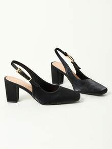 WHDXY 1 Pair Women's Square Toe Basic Slip-On High Heel Pumps, Sexy 7CM Chunky Heel Dress Shoes For Office, Flight Attendant, Formal Occasions