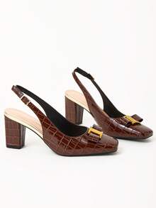 WHDXY 1 Pair Women's Square Toe Backless Preppy Style Buckle Decor High Heel Pumps, Sexy 7CM Chunky Heel Office Lady, Flight Attendant, Party Dress Shoes - 棕色 - 查看 5