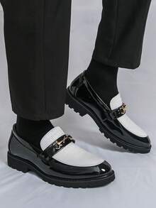 Plus Size Men's Patchwork Loafers, Business Casual Formal Leather Shoes, Slip-On Dress Shoes Suitable For Wedding, Nightclub, Party, Daily Wear, Fashion &