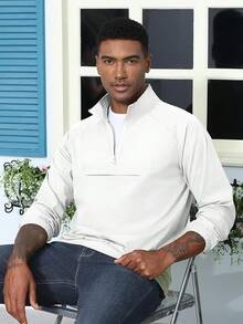 Chaqueta cortavientos ligera con cremallera de cuarto para hombre para golf, senderismo, correr. Chaquetas cortavientos con bolsillos - Blanco - Ver 2