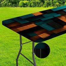 1 pièce Nappe à bord élastique, nappe extensible à l'atmosphère festive, design à motif géométrique coloré, nappe décorative de salle à manger , convient pour les fêtes et célébrations, ajoutant des couleurs joyeuses, rehaussant la décoration intérieure. Housse de table d'extérieur, accessoire de pique-nique, peut être utilisé à l'intérieur et à l'extérieur