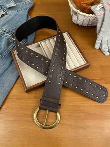 1pc Solid Color Vintage Punk Rivet Studded PU Leather Belt, Versatile For Women