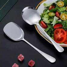 1 pieza Cuchara redonda de acero inoxidable durable, cuchara para ensalada, cuchara de servir para bufé, adecuada para hotel, restaurante, cafetería, utensilios de cocina