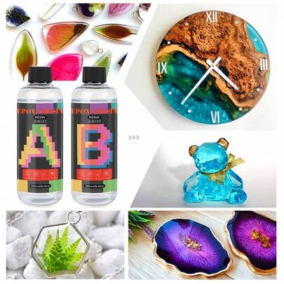 Zestaw żywic epoksydowych o przezroczystej kryształowej konsystencji 20/50/100/250 ml, żywica bez pęcherzyków powietrza, do odlewów na blaty i bary, przezroczysta żywica epoksydowa do prac rękodzielniczych, prezent na urodziny/imprezę/festiwal