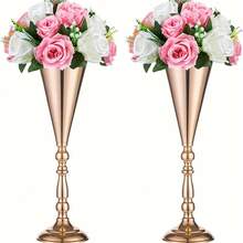 2pcs Set Trumpet Vase, Electroplated Vase For Table Decoration, Wedding & Holiday Decor Gifts Birthday Graduation Home Decor Room Decor Flower Vase Glass Vase