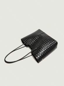 1 Solid-Color Woven Embossed Women's Shoulder Bag Premium-Feel Large Tote Bag, Lightweight Yet Spacious For Commuting. Multi-Compartment Design For Easy Organization. Suitable For Women, College Students, Office Professionals, And Career Women For Daily Commuting, Shopping, Outings, Gatherings, Work, And Leisure. - Black - View 7