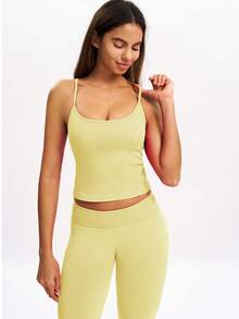 MFVIM 女士无缝运动吊带背心，高弹力运动文胸，适合日常户外跑步和锻炼 - Butter Yellow - 查看 8