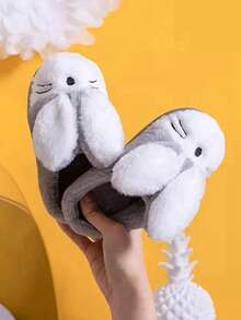 Kids Cute Rabbit Ear Warm Plush Slippers, Autumn/Winter - Grey - View 4