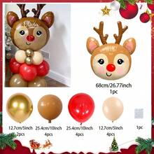 Juego de 16 globos de Navidad en dorado, rojo y blanco, incluye globos de papel de aluminio con Papá Noel y renos, adecuado para fiestas de Navidad, Año Nuevo, decoración de fiestas, decoración de habitaciones, decoración del hogar, adornos navideños