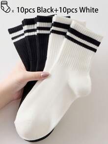 40只/30只/24只装男女通用舒适运动袜，男士长袜适合运动和训练，女士长袜适合休闲和商务穿着，抗菌、柔软、黑白配色、防臭、吸湿排汗、轻便舒适，适合秋冬季节穿着，20只/10只/8只/6只/4只/2只装，秋季 - 彩色 - 查看 47