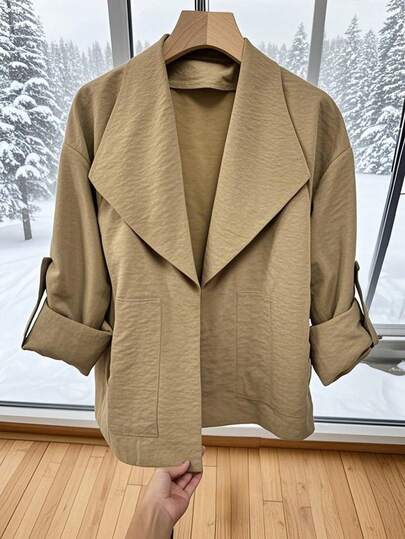 Chaqueta corta casual y de uso diario para mujer, cortavientos con cuello vintage único, chaqueta ligera, adecuada para uso casual, estilo universitario de primavera