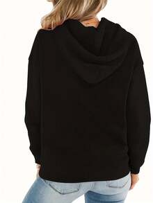 Sudadera con capucha de mujer para Halloween con estampado de fantasmas - Poliéster ligero para otoño/invierno, manga larga, cordón, bolsillo canguro, diseño de setas blancas y noche estrellada, color negro. - Oscuro - Ver 2