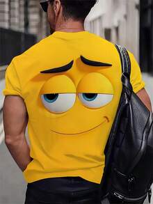 Áo thun thể thao cổ tròn thường ngày cỡ lớn dành cho nam, vải dệt kim polyester thoải mái và thoáng khí, họa tiết hoạt hình vui nhộn thời trang, áo cá tính mới lạ - Màu vàng - Xem 2