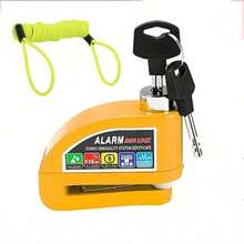 高分贝自行车报警锁摩托车报警盘锁带钢缆 - 110dB 警报器警报、振动和运动检测、6mm 按压式锁定机制、耐用铝制机身和防喷漆涂层、易于安装，确保户外安全、自行车锁、光滑的金属表面、坚固的结构