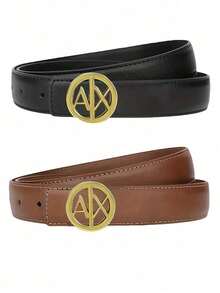 1/2pcs Retro Women's Letter Smooth Buckle Strap, Alloy Buckle Business Casual Multifunctional Slim Decoration Strap, Suitable For Gift Giving And Daily Commuting Wear