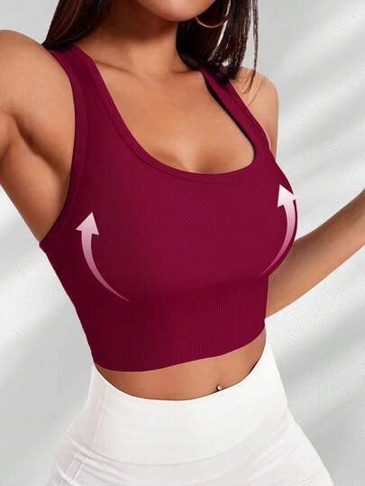 Yefecy Solid Ribbed Knit Yoga Sports Bra,Shockproof Gathering No Steel Ring BH Women, Activewear view 6