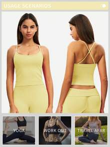 MFVIM 女士无缝运动吊带背心，高弹力运动文胸，适合日常户外跑步和锻炼 - Butter Yellow - 查看 7