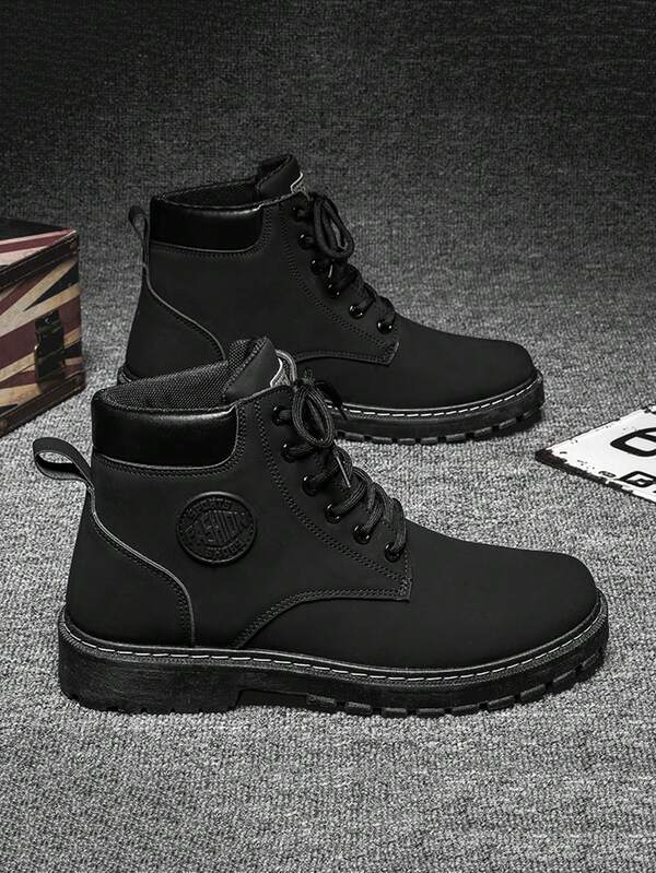 Ghete de drumeție noi pentru bărbați, pantofi de drumeție cu talpă groasă, ghete scurte versatile, pantofi de lucru în stil britanic, pantofi cu talpă înaltă, ghete de drumeție în stil retro britanic, ghete din piele neagră
