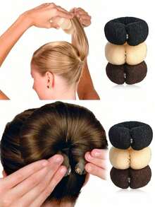 17cm DIY Bun Maker, Foam Round Mesh Bun Maker, Ballet Bun Maker, Ponytail Scrunchie Accessories, Home & Bathroom Decor, Autumn, Back To School Decor - Multicolor - View 1