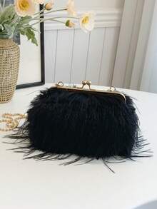 Höst/vinter plysch kuvertväska, moderiktig kedja axel-/crossbody-/handväska för kvällsfest - Svart - Visa 6